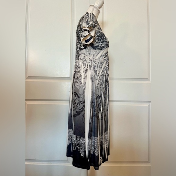 Vtg Y2K Boho Apt.9 Midi Stretch Dress Gray White Pattern Dye Print Scoop Neck MD - Picture 5 of 15